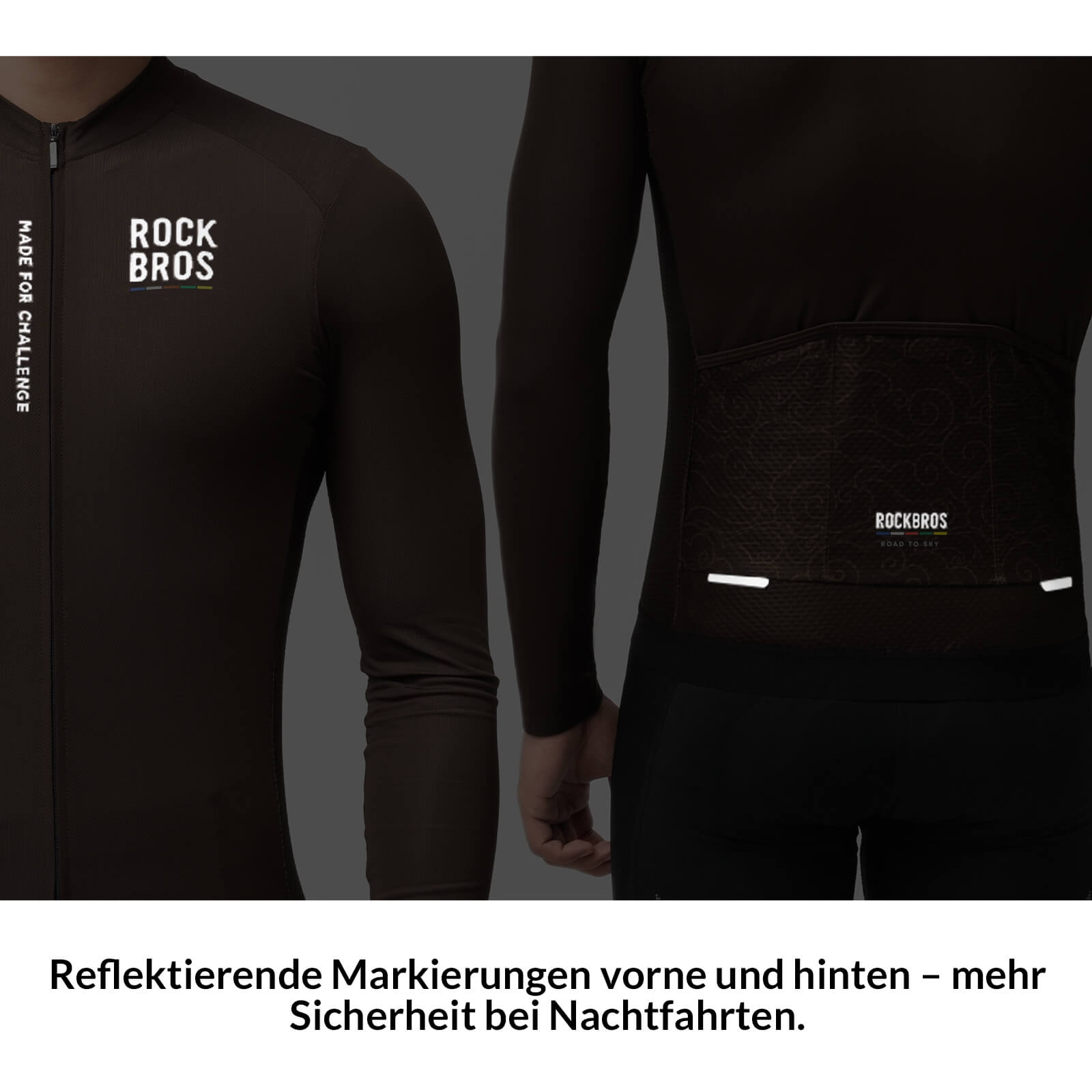ROAD TO SKY Langarm - Radtrikot Herren Jersey Erdgrau/Braun - Fahrradtrikot ROCKBROS - EU - NooMii