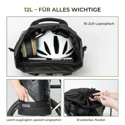 ROAD TO SKY Nachhaltige Fahrrad - Gepäckträgertasche aus recycelten Reifen 12L - Fahrradtaschen ROCKBROS - EU - NooMii