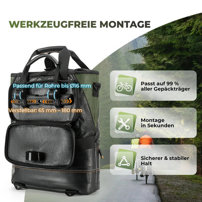 ROAD TO SKY Nachhaltige Fahrrad - Gepäckträgertasche aus recycelten Reifen 12L - Fahrradtaschen ROCKBROS - EU - NooMii