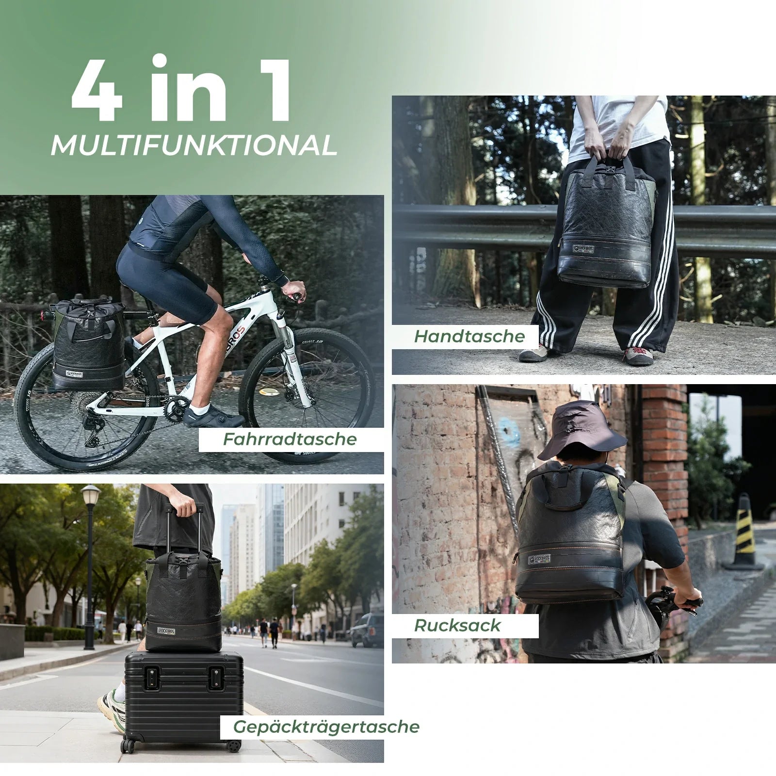 ROAD TO SKY Nachhaltige Fahrrad - Gepäckträgertasche aus recycelten Reifen 12L - Fahrradtaschen ROCKBROS - EU - NooMii