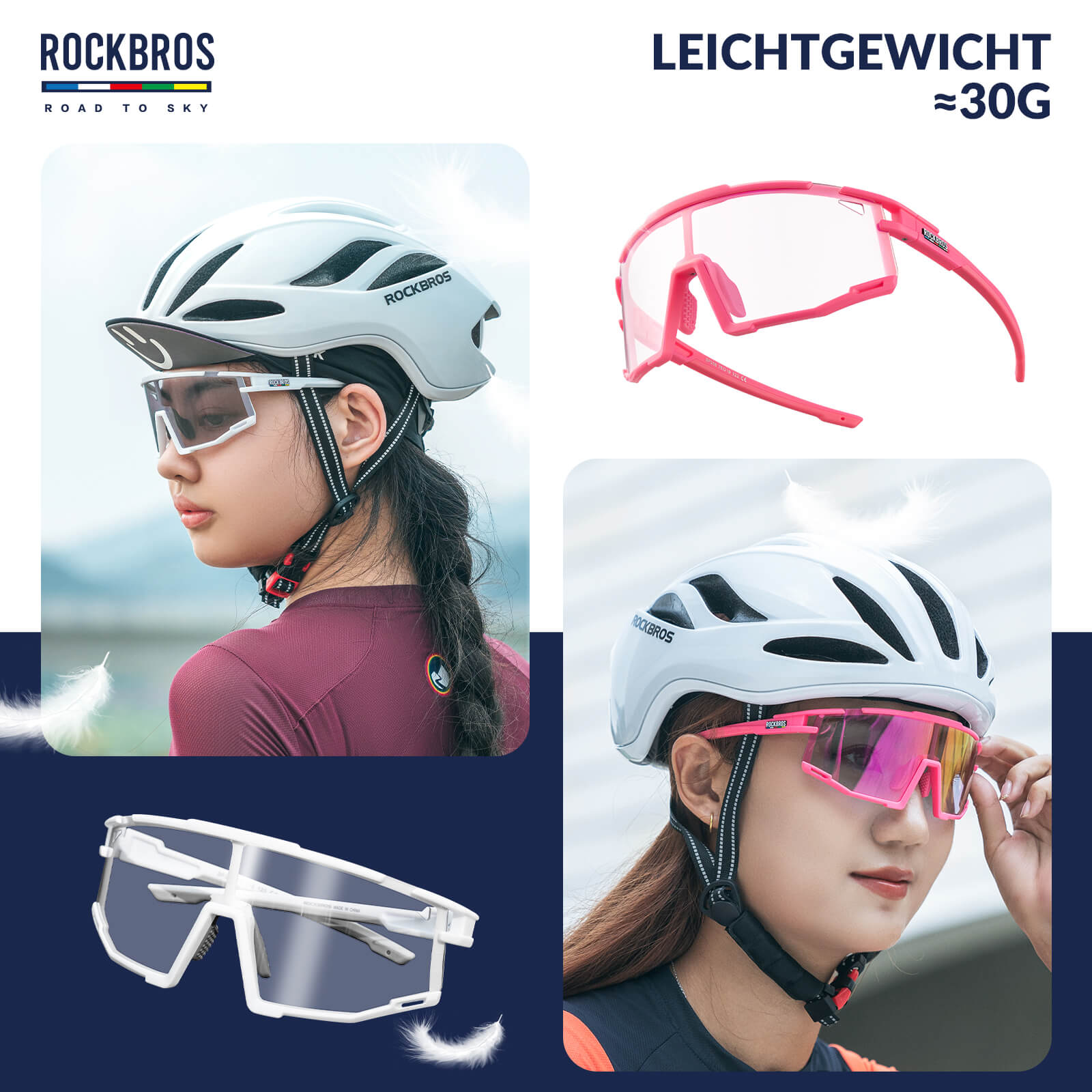ROAD TO SKY Photochrome Fahrradbrille UV400 Schutz Verstellbare Nasenpads - Fahrradbrille ROCKBROS - EU - NooMii
