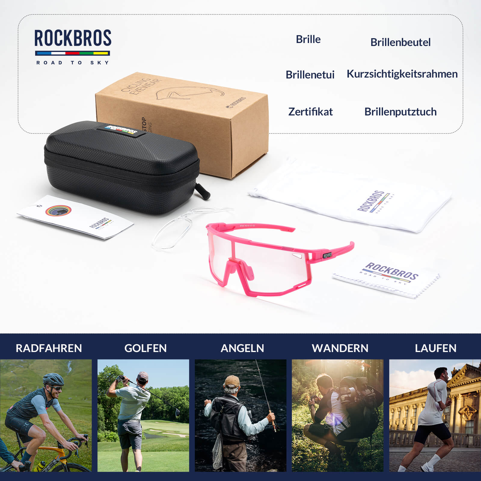 ROAD TO SKY Photochrome Fahrradbrille UV400 Schutz Verstellbare Nasenpads - Fahrradbrille ROCKBROS - EU - NooMii