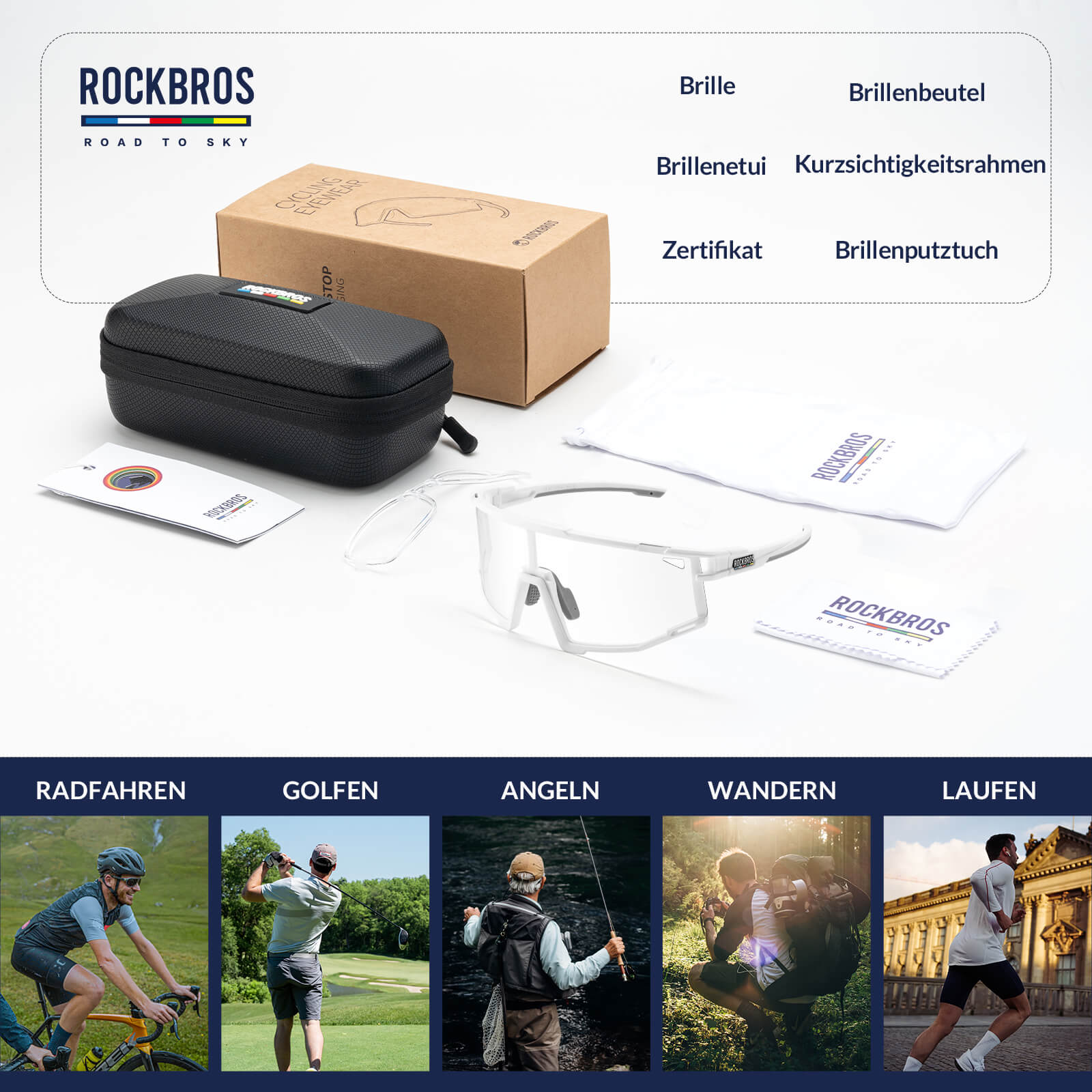 ROAD TO SKY Photochrome Fahrradbrille UV400 Schutz Verstellbare Nasenpads - Fahrradbrille ROCKBROS - EU - NooMii