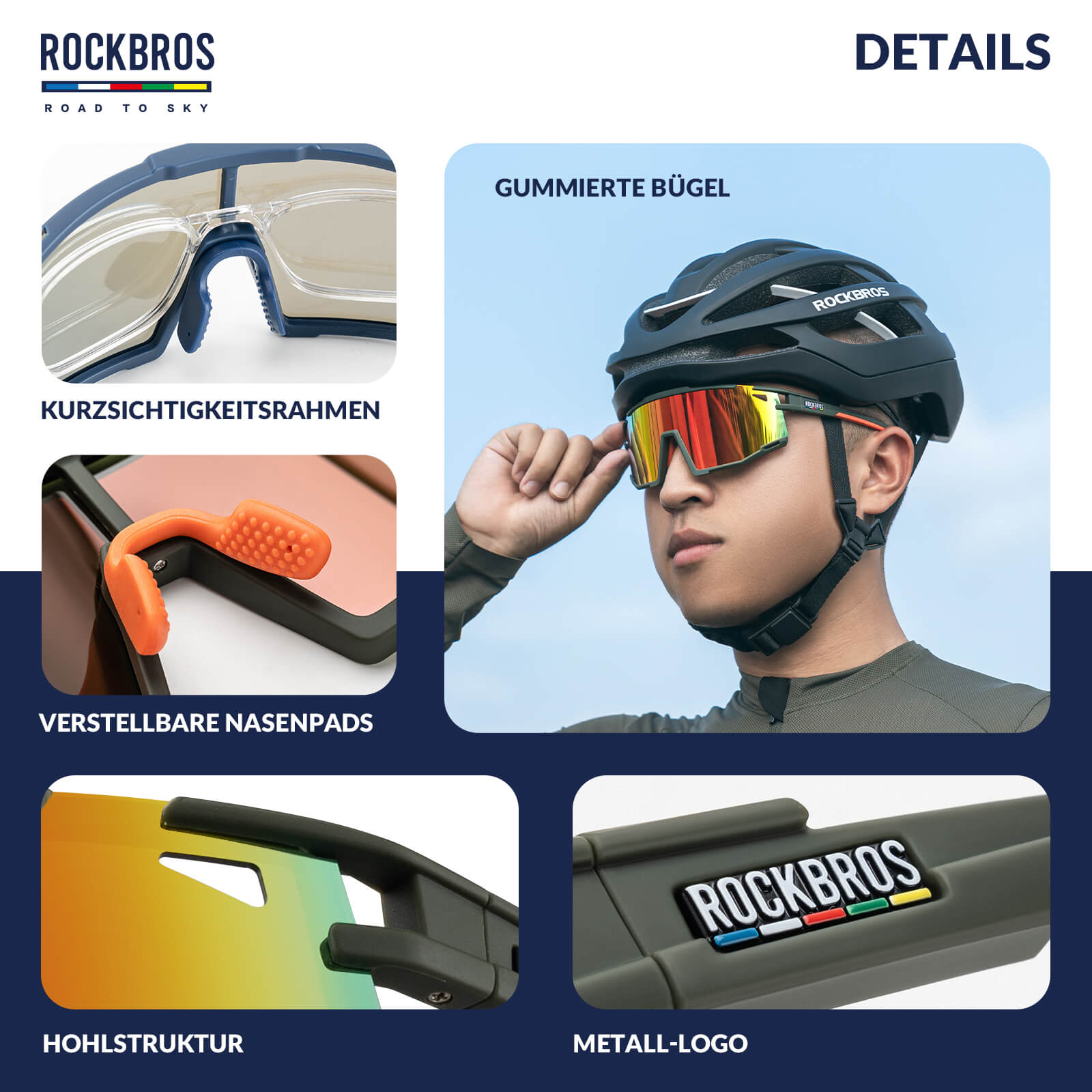 ROAD TO SKY Polarisierte Fahrradbrille UV400 Schutz Verstellbare Nasenpads - Fahrradbrille ROCKBROS - EU - NooMii