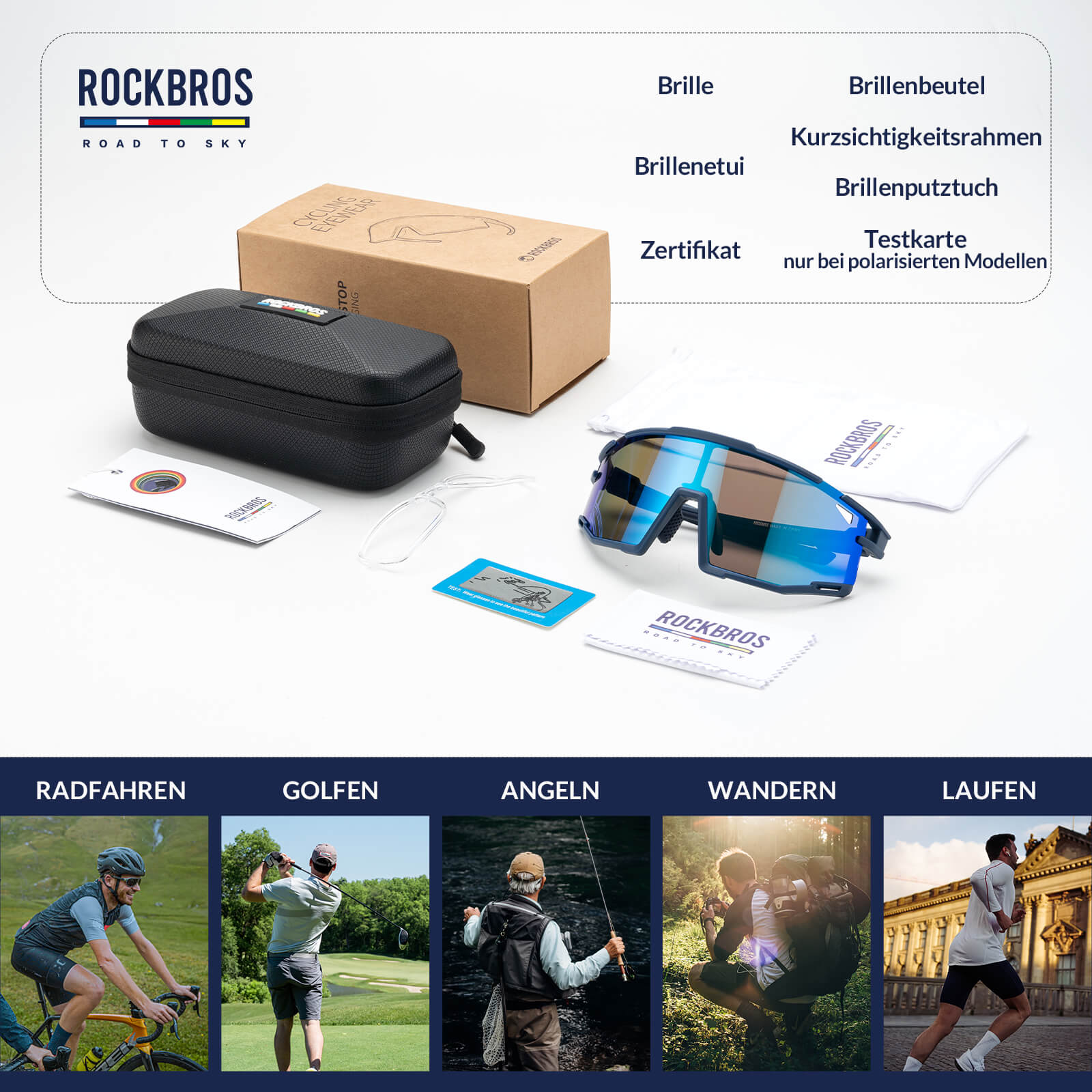 ROAD TO SKY Polarisierte Fahrradbrille UV400 Schutz Verstellbare Nasenpads - Fahrradbrille ROCKBROS - EU - NooMii