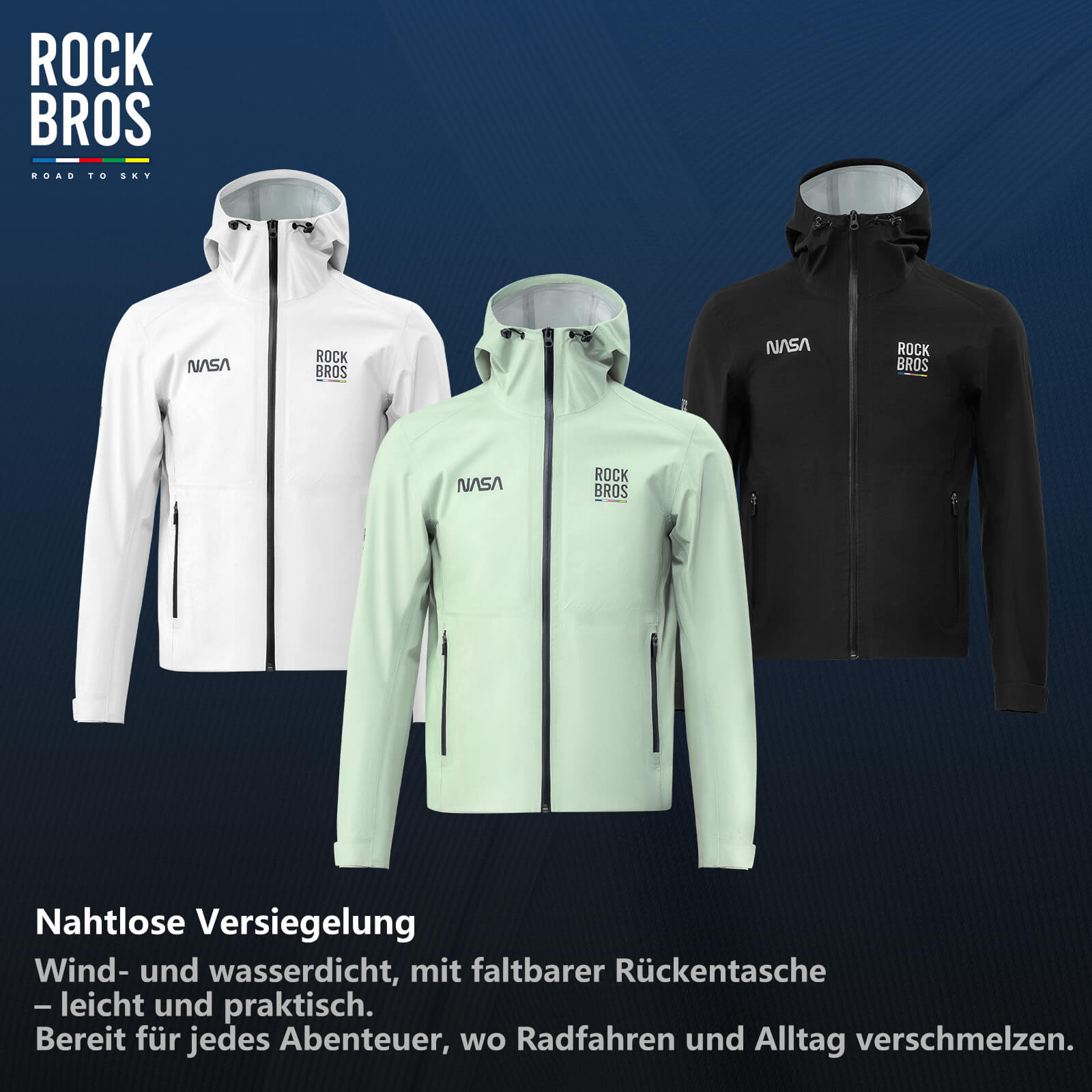 ROAD TO SKY Regenjacke faltbare Fahrradjacke Winddicht Unisex für MTB & Rennrad - Fahrradjacke ROCKBROS - EU - NooMii