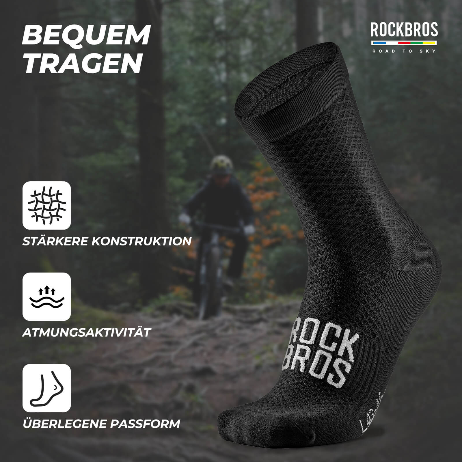 ROAD TO SKY Sportsocken Baumwolle Atmungsaktive Laufsocken für MTB & Rennrad - Fahrradsocken ROCKBROS - EU - NooMii