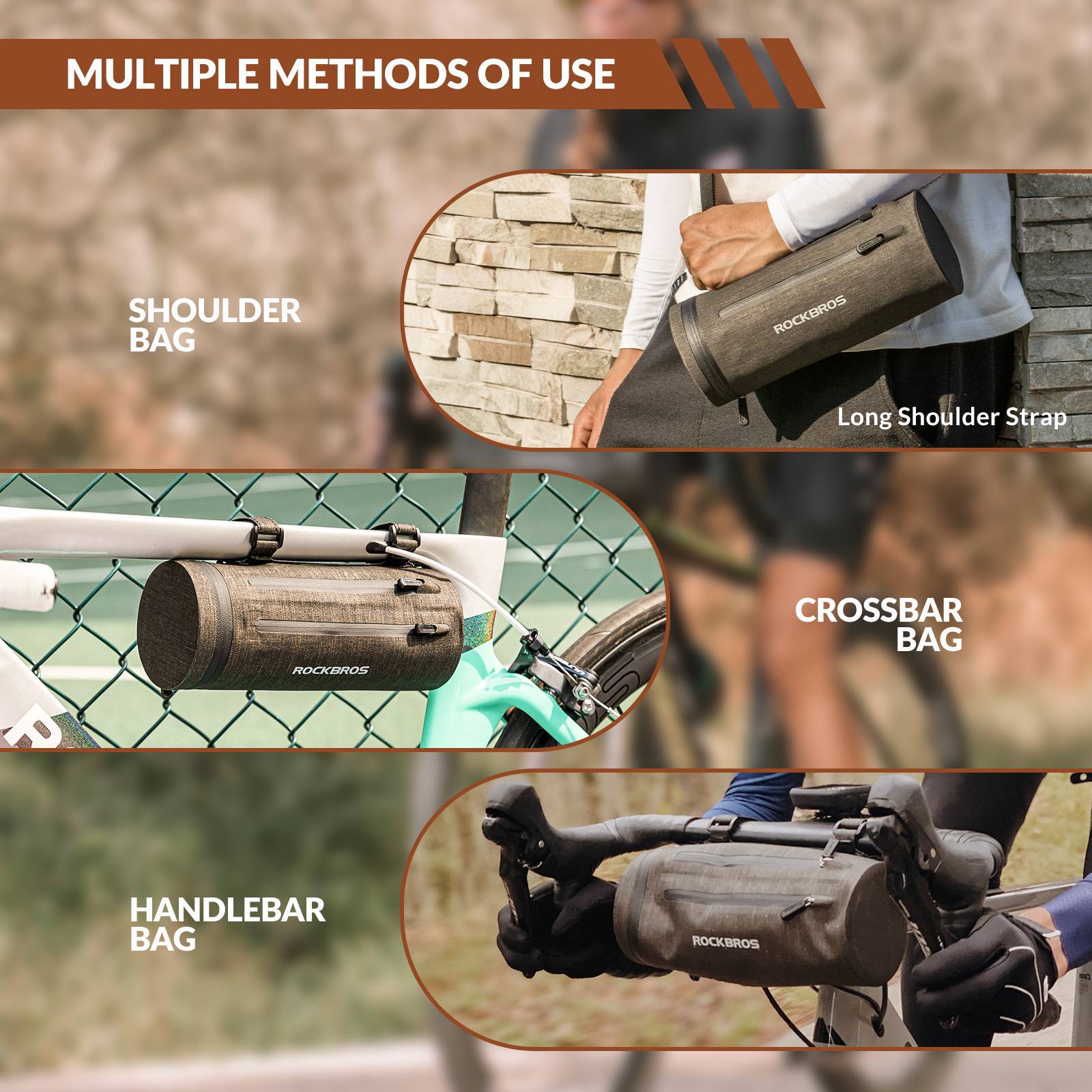 ROCKBROS 3 in 1 Wasserdichte Lenkertasche Zylindrisch Tragbar 2L - Fahrradtaschen ROCKBROS - EU - NooMii