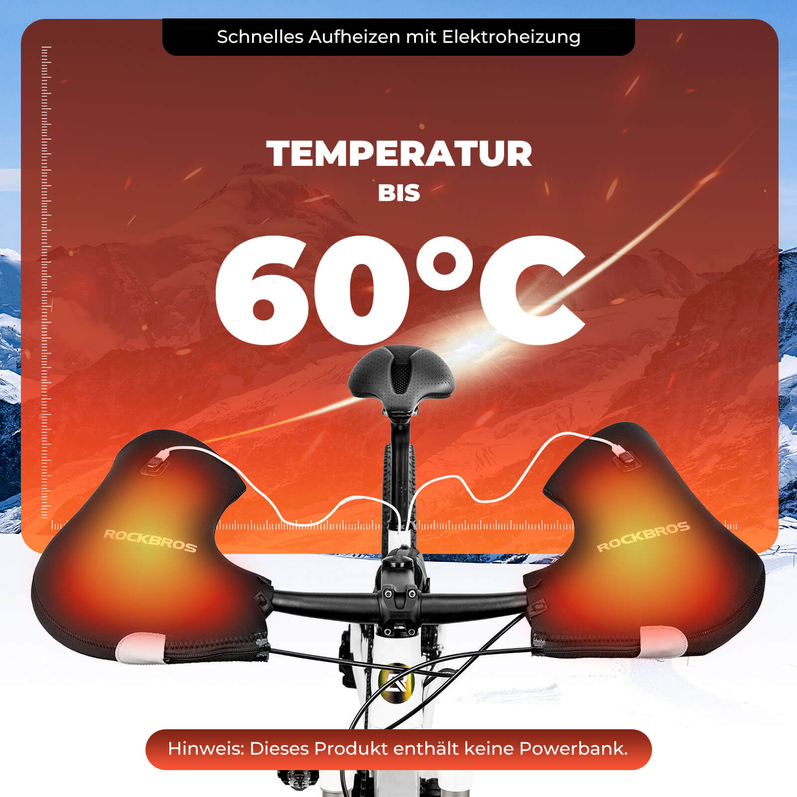 ROCKBROS Beheizte Wasserabweisend Fahrrad Lenkerstulpen - Wiederaufladbar - Lenkerstulpe ROCKBROS - EU - NooMii