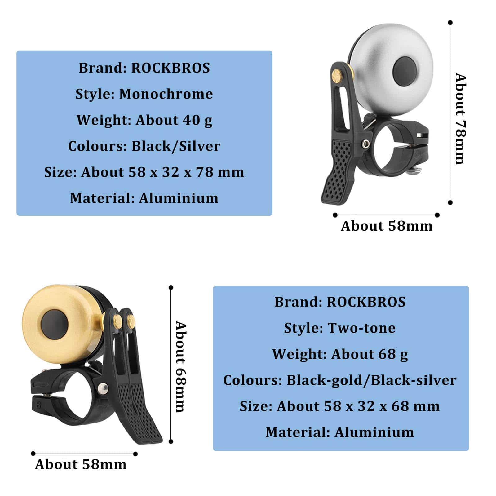 ROCKBROS Classic Brass Fahrradklingel Mini Fahrradglocken 1 - 2 Ringtone - Fahrradklingel ROCKBROS - EU - NooMii