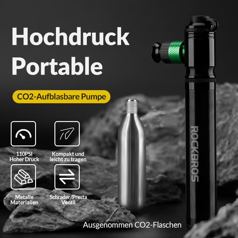 ROCKBROS CO2 Fahrradpumpe 110 PSI Aluminium Minipumpe Schwarz - Fahrrad Luftpumpen ROCKBROS - EU - NooMii