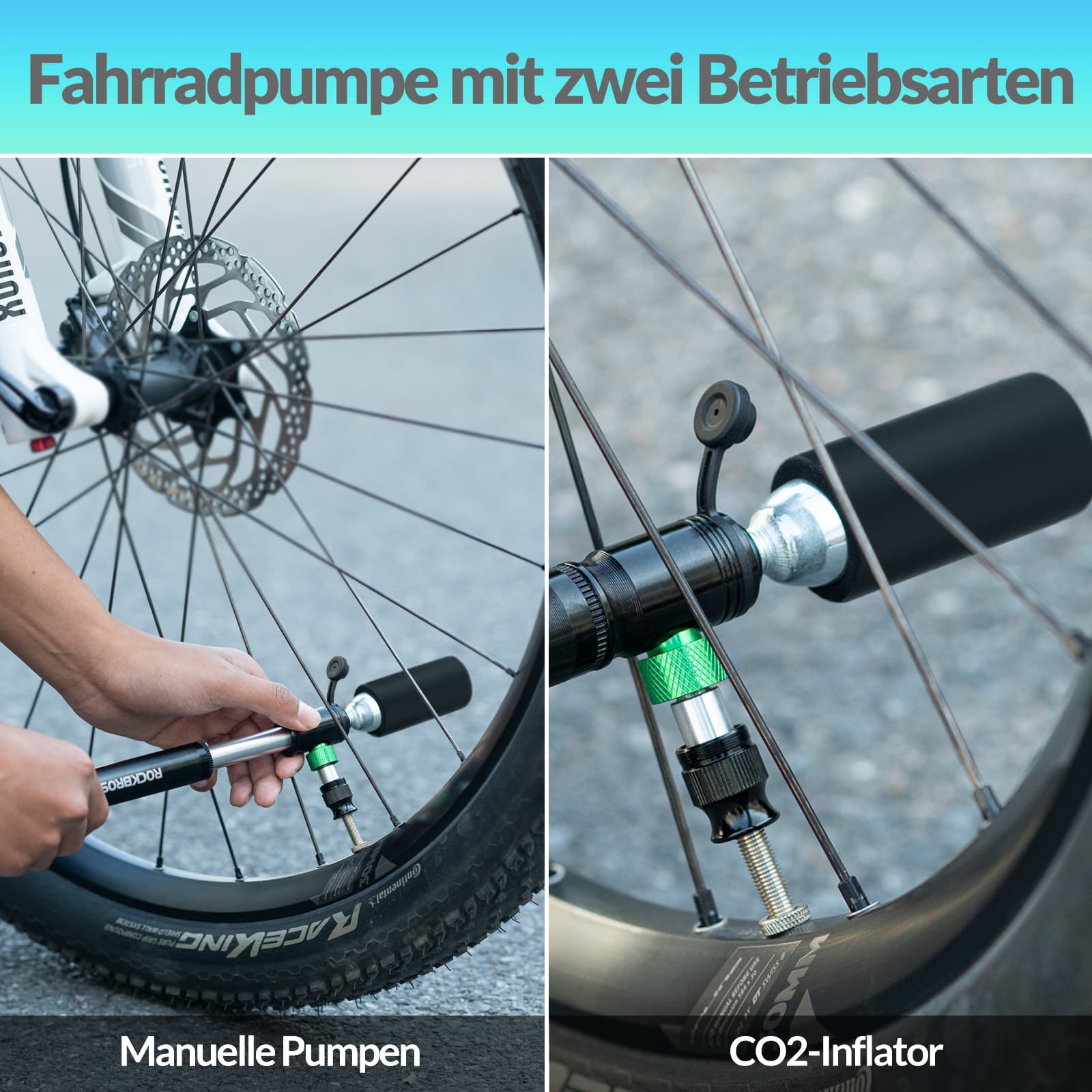 ROCKBROS CO2 Fahrradpumpe 110 PSI Aluminium Minipumpe Schwarz - Fahrrad Luftpumpen ROCKBROS - EU - NooMii