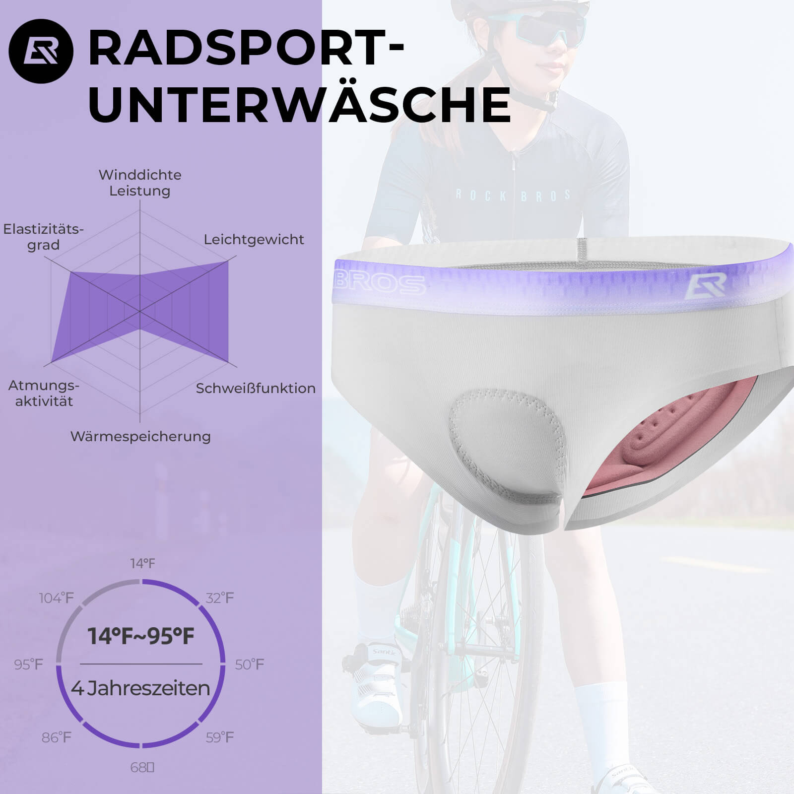 ROCKBROS Damen Radunterhose Atmungsaktive 4D Gepolsterte Radlerhose Elastisch - Fahrradhose ROCKBROS - EU - NooMii