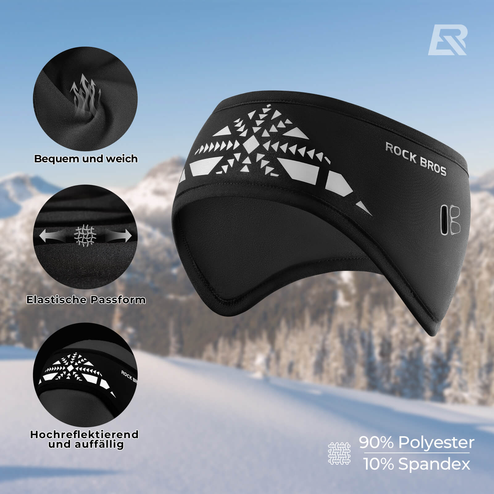 ROCKBROS Elastisches Winter Stirnband mit Klettverschluss Ohrenwärmer Unisex - Fahrrad Mütze ROCKBROS - EU - NooMii