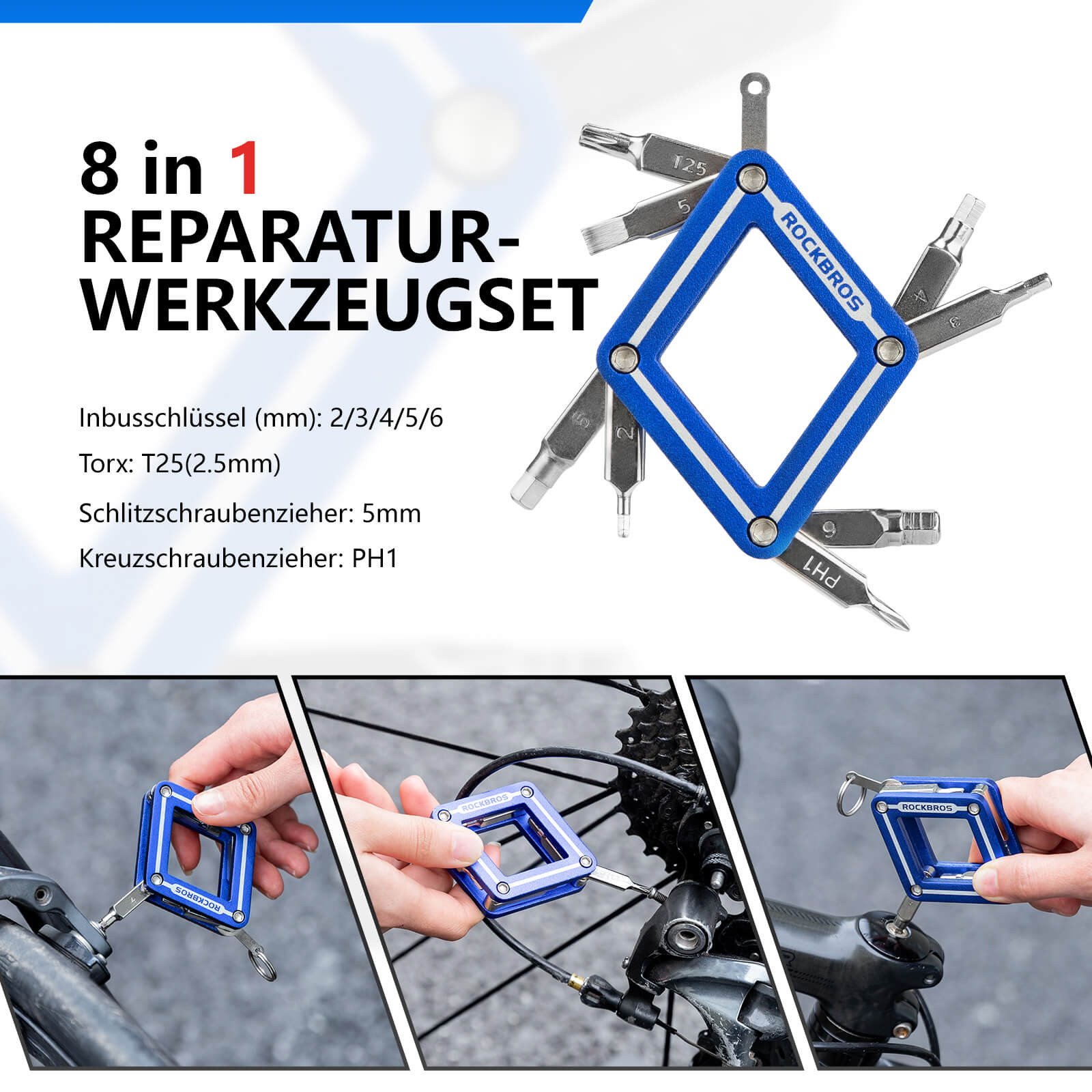 ROCKBROS Fahrrad 8 in 1 Reparatur - Werkzeug - Set Faltbares Reparaturset - Werkzeuge ROCKBROS - EU - NooMii