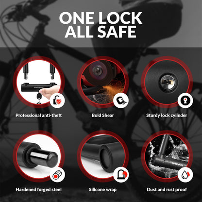 ROCKBROS Fahrrad Bügelschloss für Fahrräder & Motorräder aus legiertem - Fahrradschloss ROCKBROS - EU - NooMii