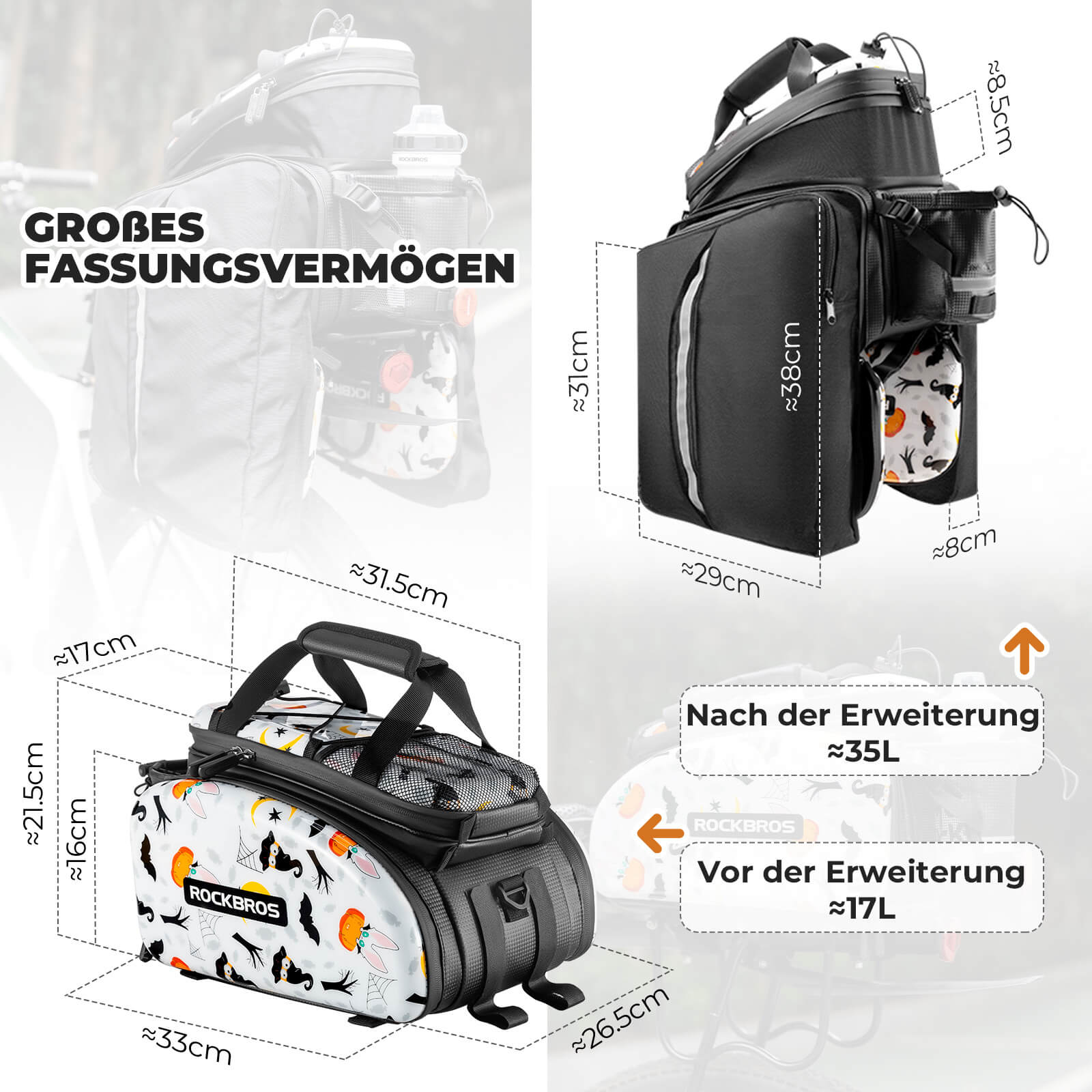 ROCKBROS Fahrrad Gepäckträgertasche 17 - 35L mit Regenhülle - Fahrradtaschen ROCKBROS - EU - NooMii