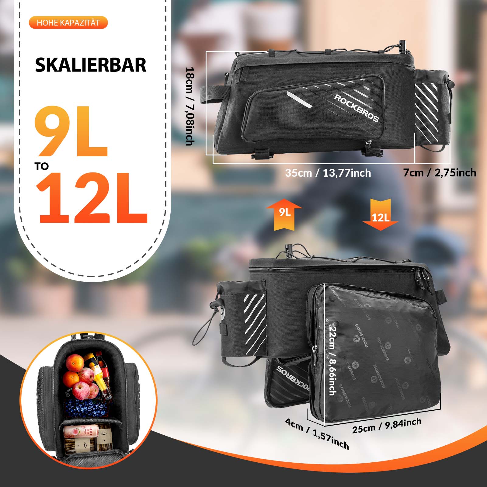 ROCKBROS Fahrrad Gepäckträgertasche Schwarz 9 - 12L mit 2 faltbare Seitentaschen - Fahrradtaschen ROCKBROS - EU - NooMii