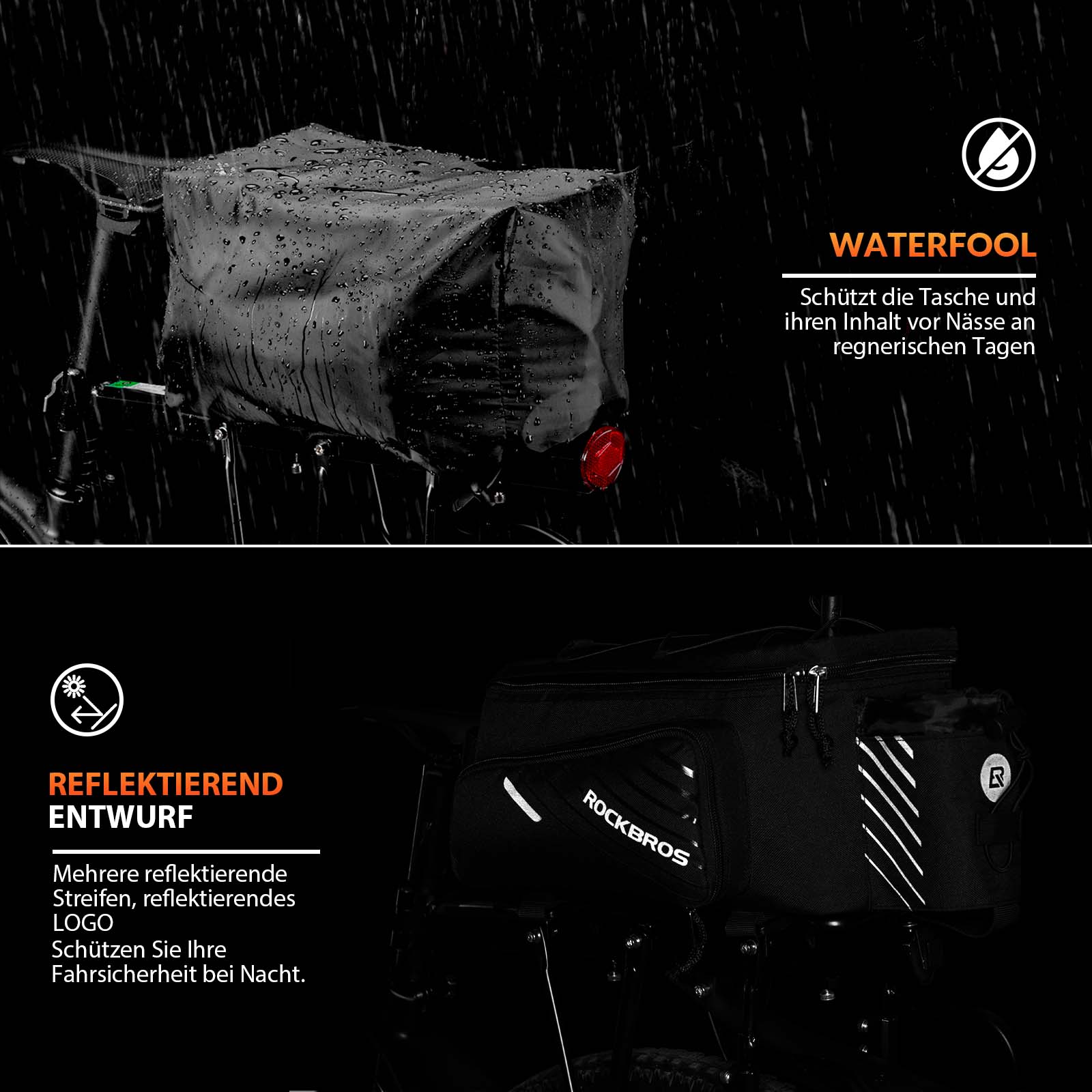 ROCKBROS Fahrrad Gepäckträgertasche Schwarz 9 - 12L mit 2 faltbare Seitentaschen - Fahrradtaschen ROCKBROS - EU - NooMii