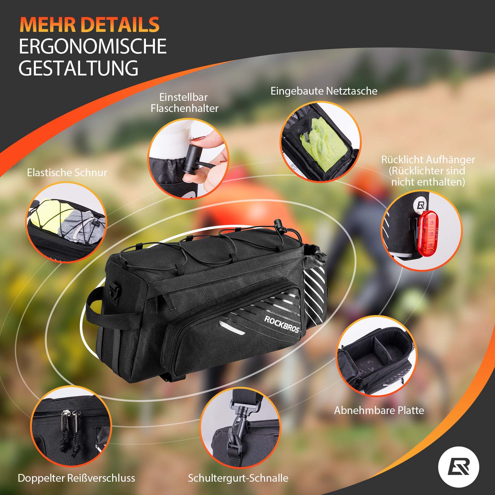 ROCKBROS Fahrrad Gepäckträgertasche Schwarz 9 - 12L mit 2 faltbare Seitentaschen - Fahrradtaschen ROCKBROS - EU - NooMii