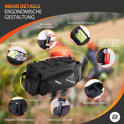 ROCKBROS Fahrrad Gepäckträgertasche Schwarz 9 - 12L mit 2 faltbare Seitentaschen - Fahrradtaschen ROCKBROS - EU - NooMii