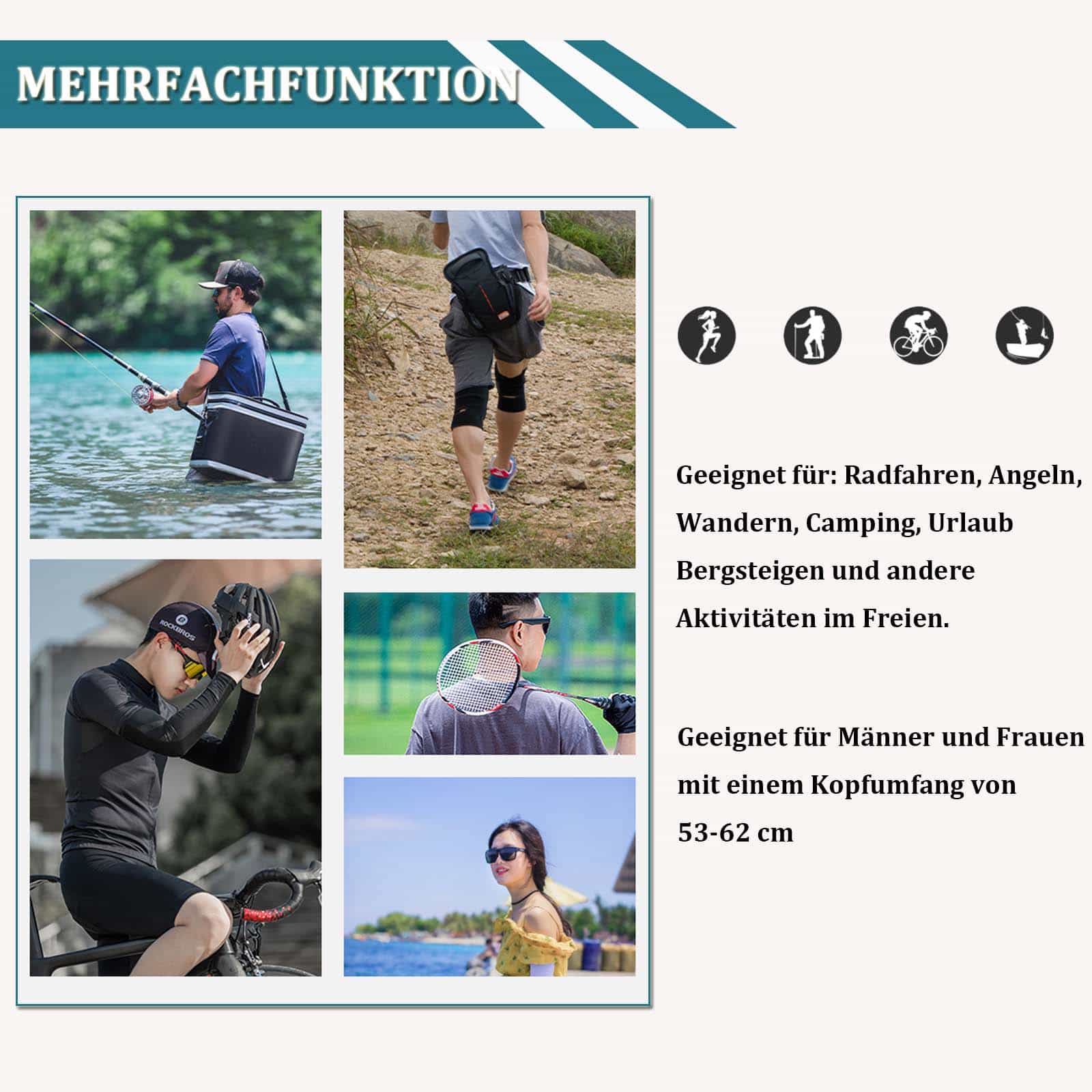 ROCKBROS Fahrrad Kappe UV - Schutz Sport Hut für Damen Herren 54 - 61 cm - Fahrrad Mütze ROCKBROS - EU - NooMii