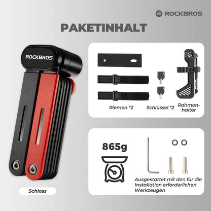 ROCKBROS Fahrrad Klapp - Fahrradschloss Robust Diebstahlschutz mit 2 Schlüsseln - Fahrradschloss ROCKBROS - EU - NooMii