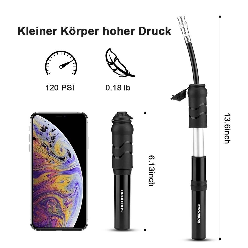 ROCKBROS Fahrrad Minipumpe 100 PSI Luftpumpe Presta & Schrader Ventile - Fahrrad Luftpumpen ROCKBROS - EU - NooMii