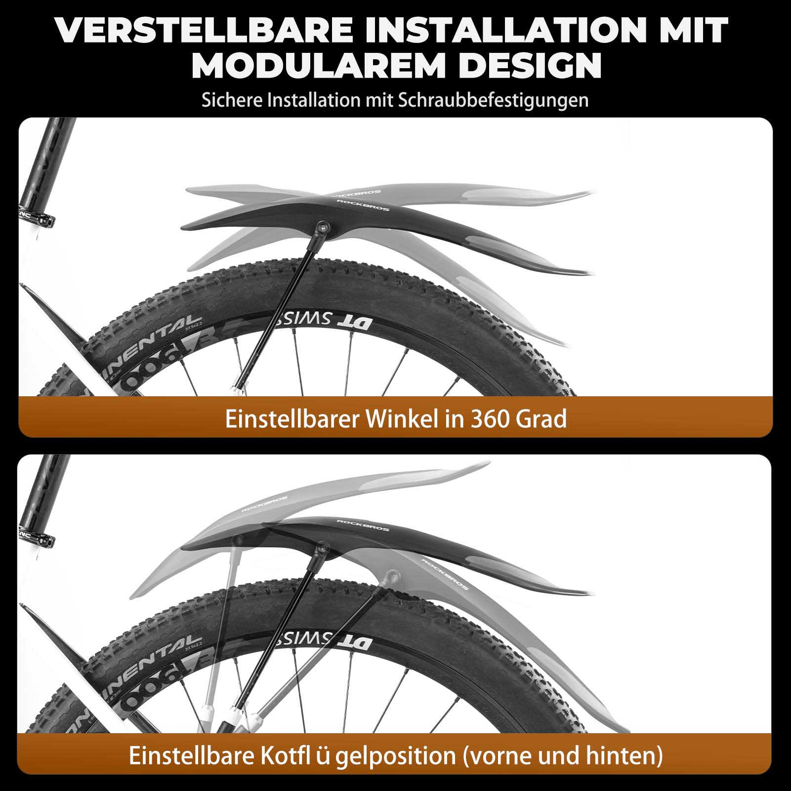 ROCKBROS Fahrrad Schutzbleche Set Vorne/Hinten Flexible Fahrradschutzblech Verstellbar - Fahrrad Schutzblech ROCKBROS - EU - NooMii