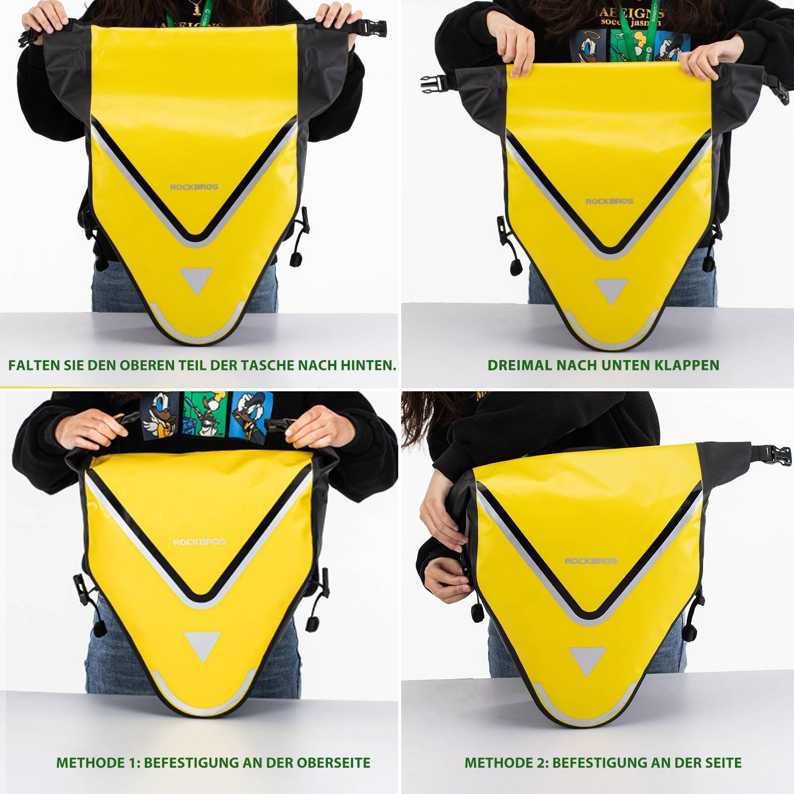 ROCKBROS Fahrrad Transporttasche 100% wasserdichte mit Schultergurt 20L Gelb/Schwarz Gold - Fahrradtaschen ROCKBROS - EU - NooMii