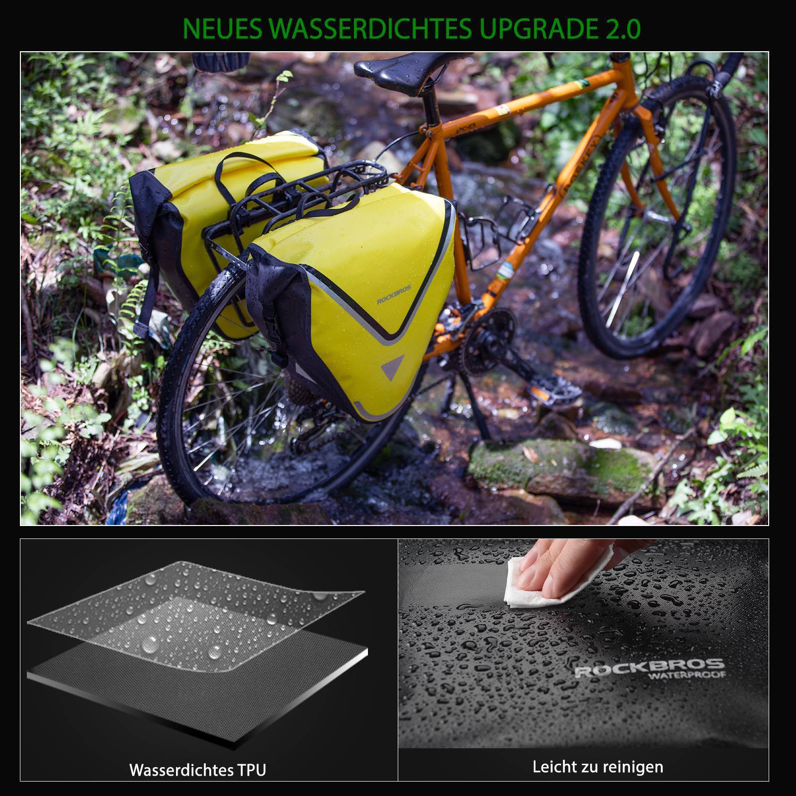 ROCKBROS Fahrrad Transporttasche 100% wasserdichte mit Schultergurt 20L Gelb/Schwarz Gold - Fahrradtaschen ROCKBROS - EU - NooMii