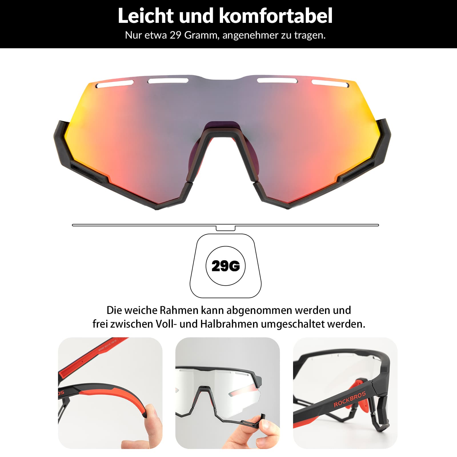 ROCKBROS Fahrradbrille 2 - in - 1 Sportbrille Polarisiert & Selbsttönend - Fahrradbrille ROCKBROS - EU - NooMii