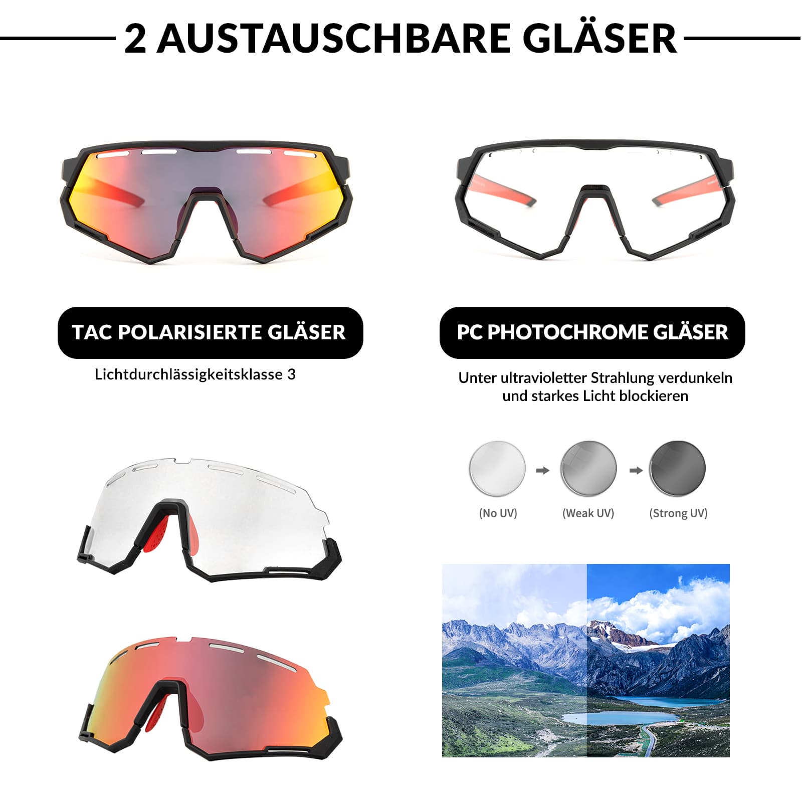 ROCKBROS Fahrradbrille 2 - in - 1 Sportbrille Polarisiert & Selbsttönend - Fahrradbrille ROCKBROS - EU - NooMii