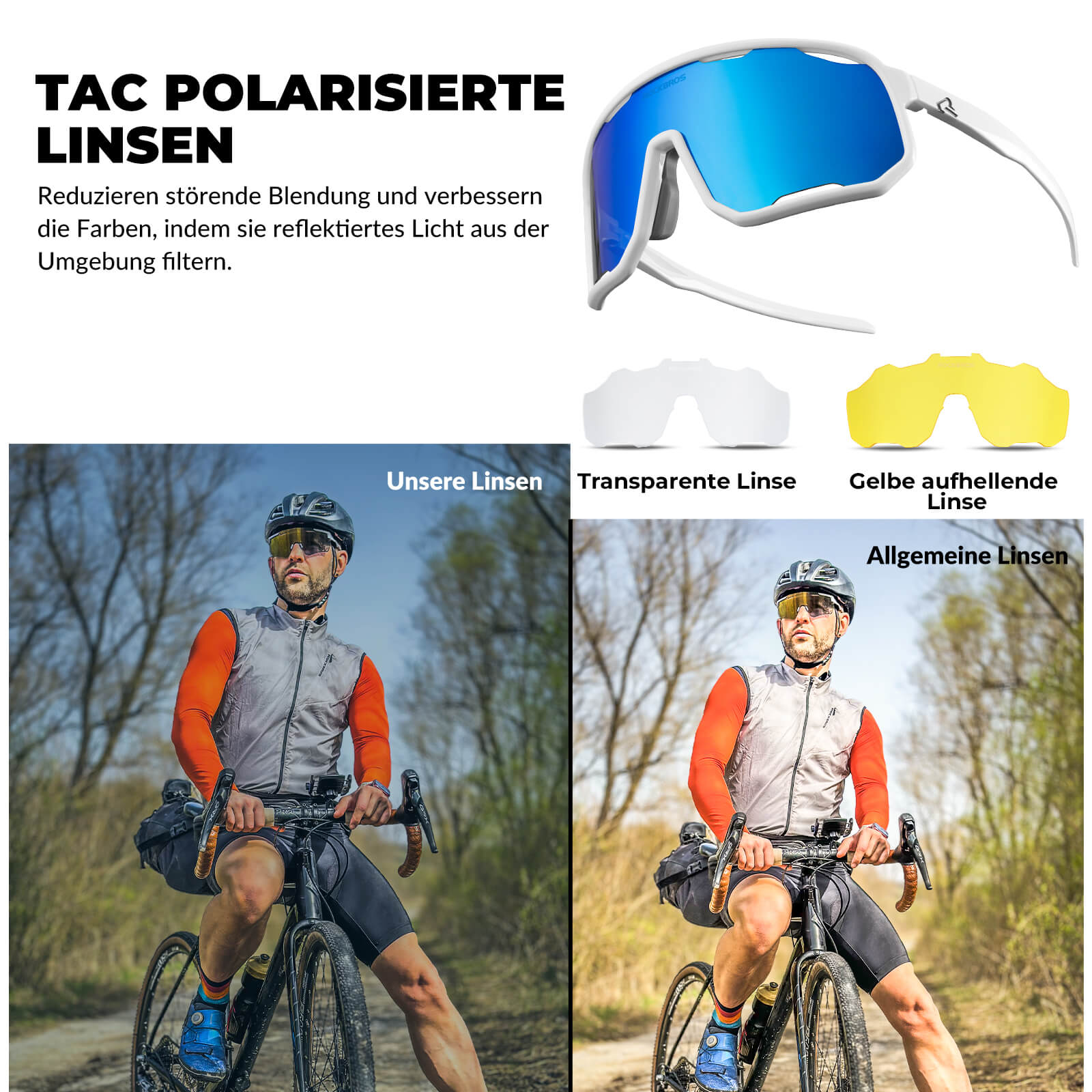 ROCKBROS Fahrradbrille Polarisierte Sonnenbrille UV - Schutz Wechsel - Nasenpads Damen/Herren - Fahrradbrille ROCKBROS - EU - NooMii