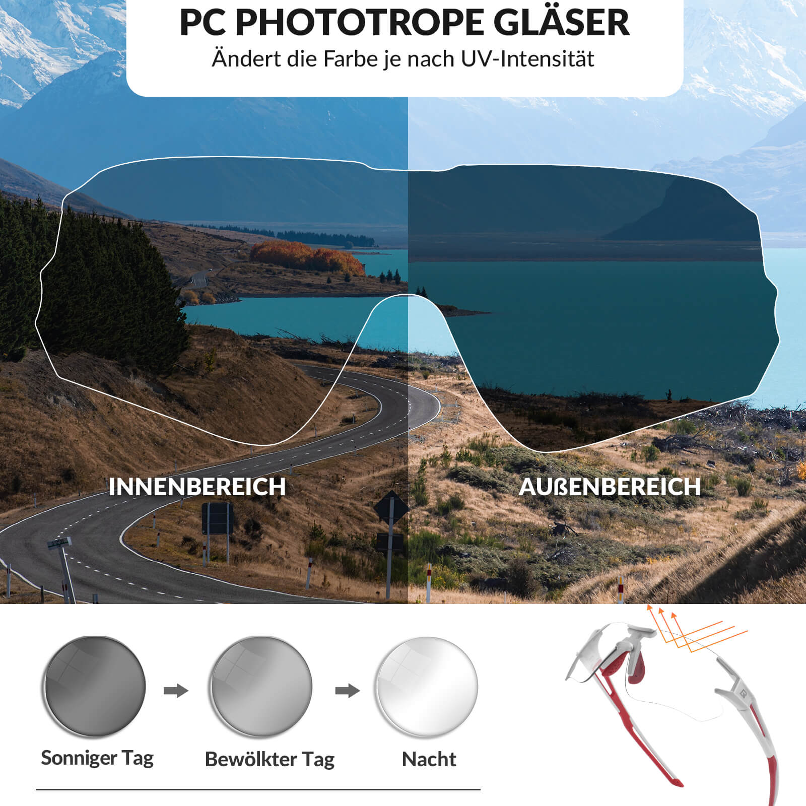 ROCKBROS Fahrradbrille Selbsttönend für Damen & Herren mit UV400 Schutz - Fahrradbrille ROCKBROS - EU - NooMii