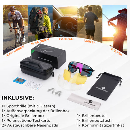 ROCKBROS Fahrradbrille Selbsttönende Sonnenbrille UV - Schutz Wechsel - Nasenpads Damen/Herren - Fahrradbrille ROCKBROS - EU - NooMii