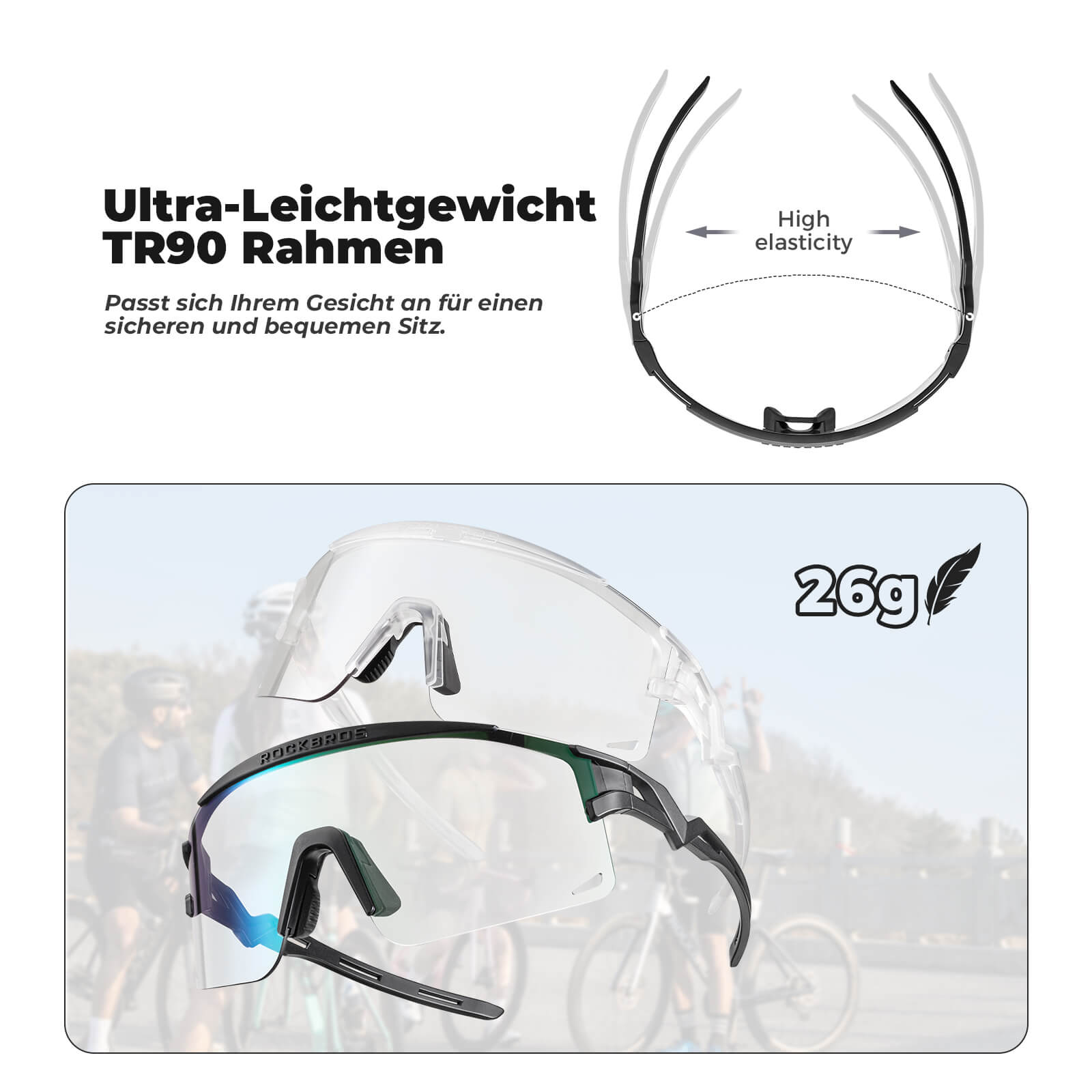 ROCKBROS Fahrradbrille Selbsttönend/Polarisiert Antibeschlag Winddicht UV - Schutz - Fahrradbrille ROCKBROS - EU - NooMii