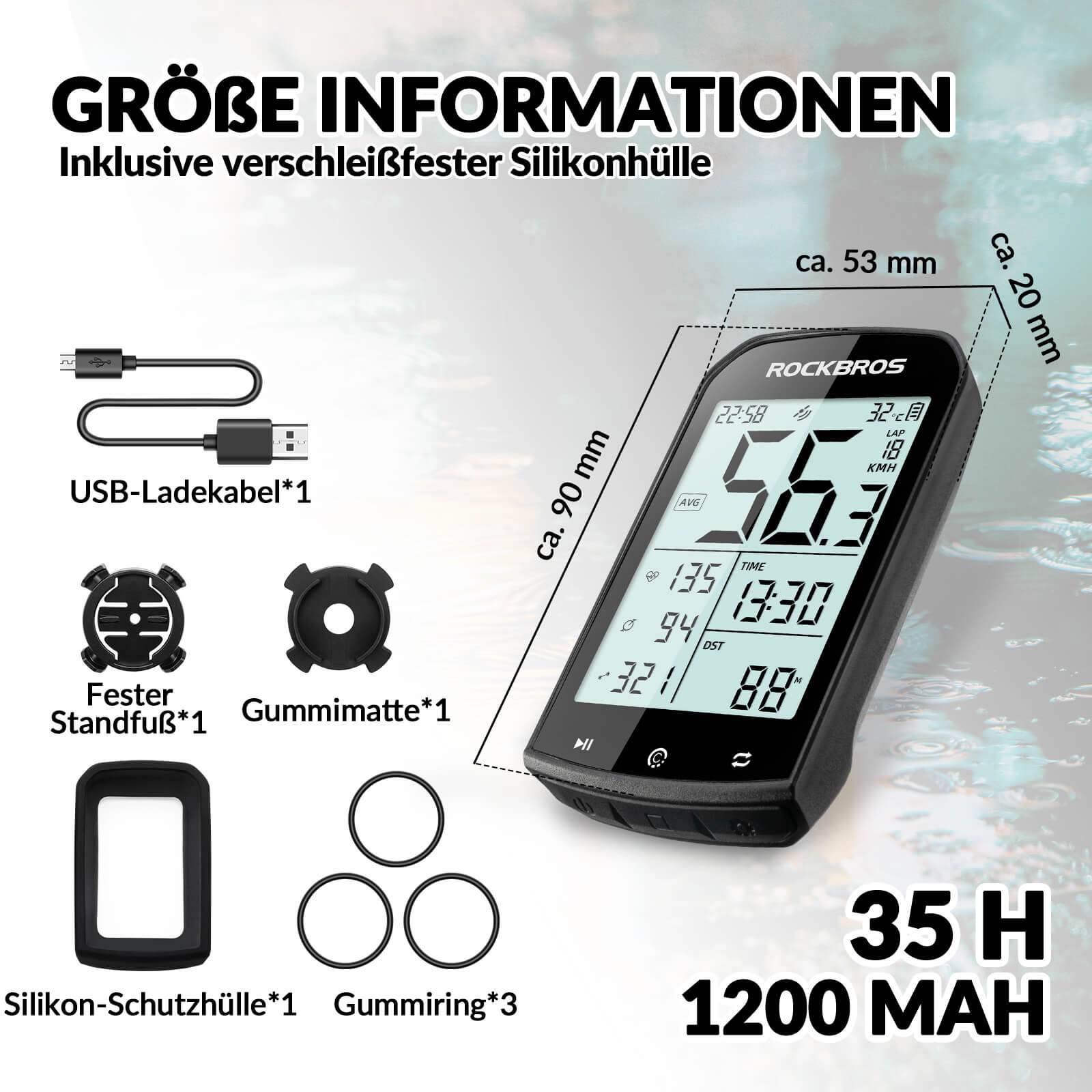 ROCKBROS Fahrradcomputer Kabellos GPS wasserdicht Tachometer und Kilometerzähler - Fahrradcomputer ROCKBROS - EU - NooMii