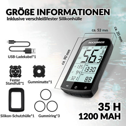 ROCKBROS Fahrradcomputer Kabellos GPS wasserdicht Tachometer und Kilometerzähler - Fahrradcomputer ROCKBROS - EU - NooMii