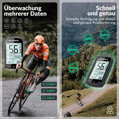 ROCKBROS Fahrradcomputer Kabellos GPS wasserdicht Tachometer und Kilometerzähler - Fahrradcomputer ROCKBROS - EU - NooMii