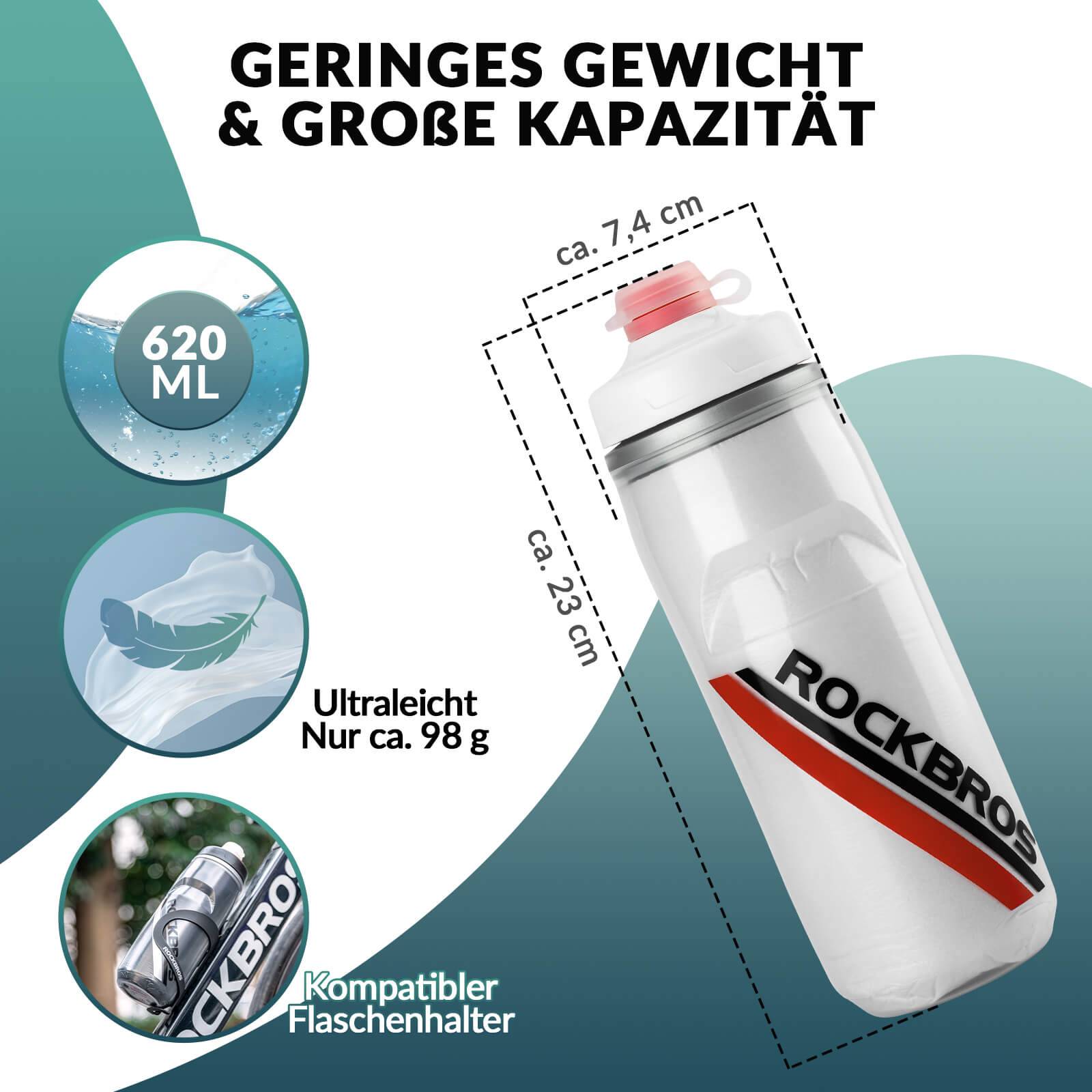 ROCKBROS Fahrradflasche 620 ml Sportflasche mit 5 Stunden Kühlhaltefunktion - Fahrradflasche ROCKBROS - EU - NooMii