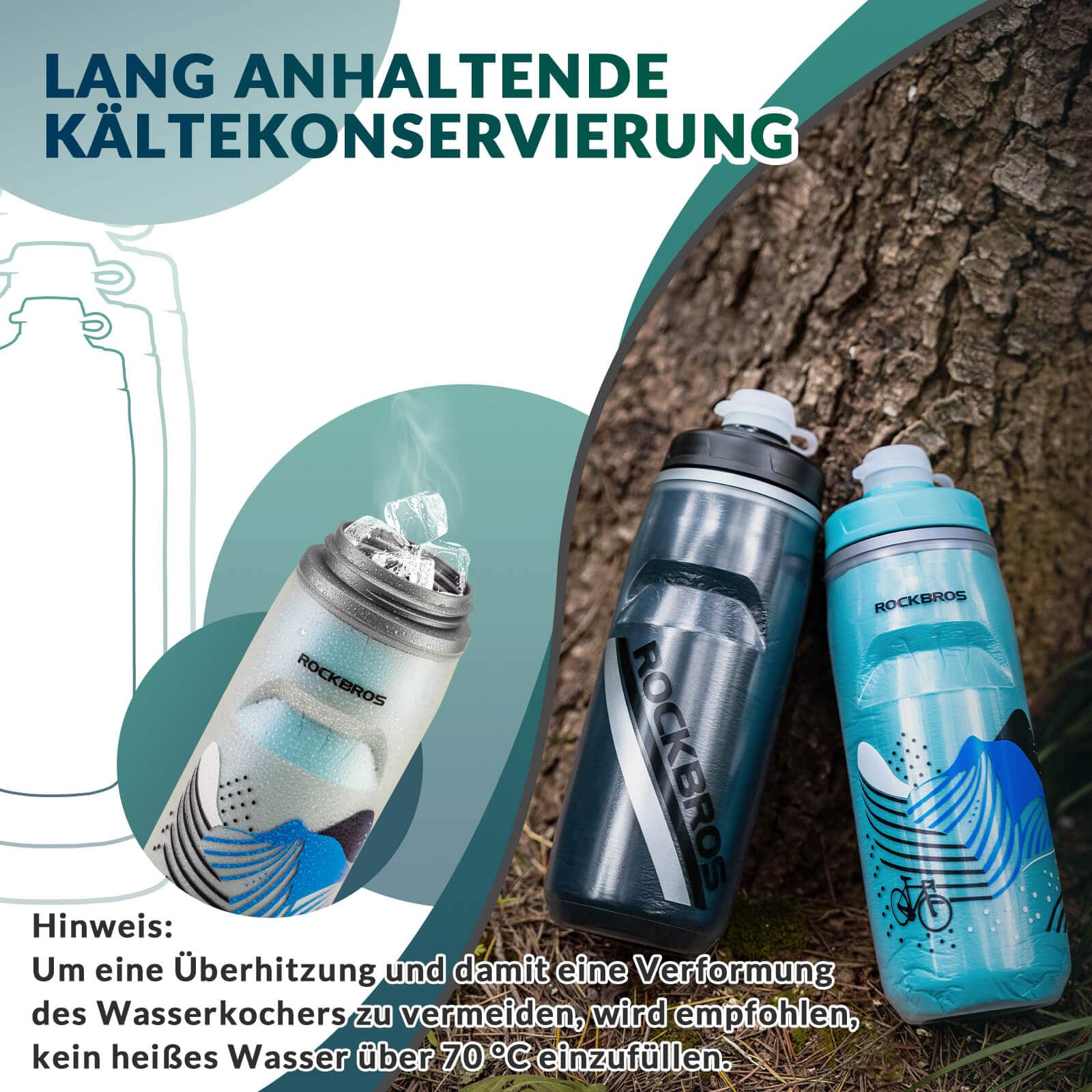 ROCKBROS Fahrradflasche 620 ml Sportflasche mit 5 Stunden Kühlhaltefunktion - Fahrradflasche ROCKBROS - EU - NooMii