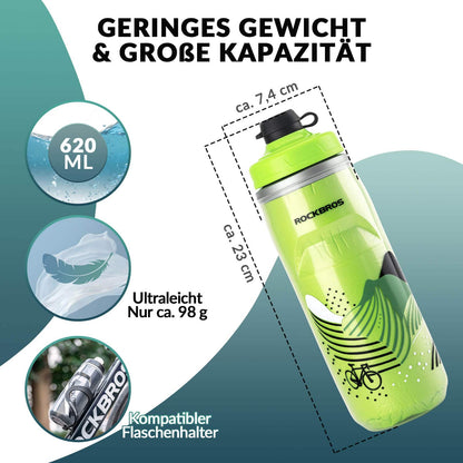 ROCKBROS Fahrradflasche 620 ml Sportflasche mit 5 Stunden Kühlhaltefunktion - Fahrradflasche ROCKBROS - EU - NooMii