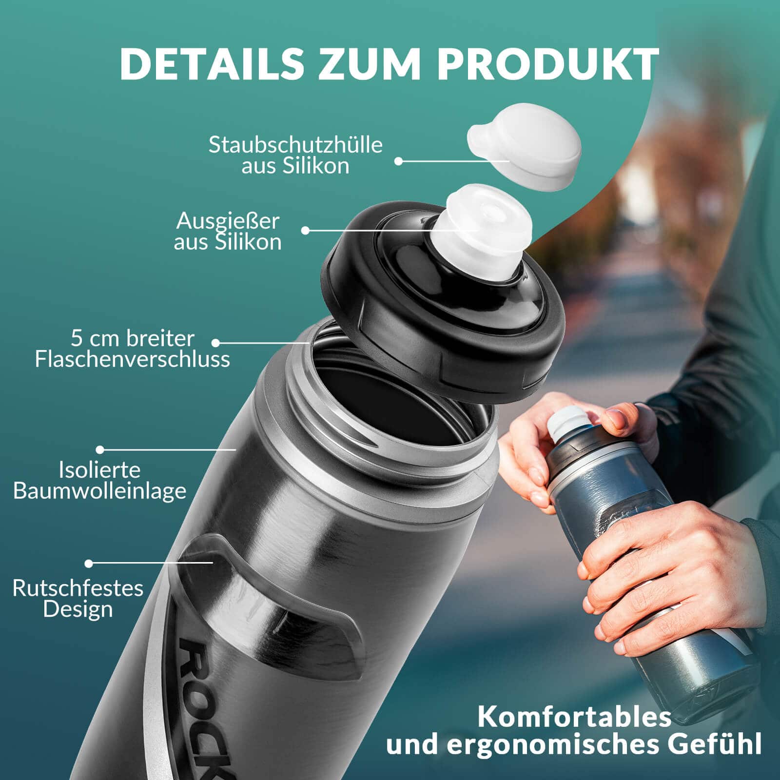 ROCKBROS Fahrradflasche 620 ml Sportflasche mit 5 Stunden Kühlhaltefunktion - Fahrradflasche ROCKBROS - EU - NooMii