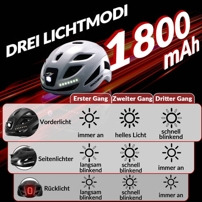 ROCKBROS Fahrradhelm mit Licht, mit USB 1800 mAh Atmungsaktiv 58 - 60 cm - Fahrradhelme ROCKBROS - EU - NooMii