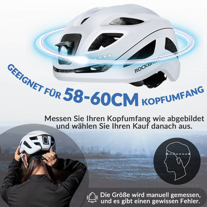 ROCKBROS Fahrradhelm mit Licht, mit USB 1800 mAh Atmungsaktiv 58 - 60 cm - Fahrradhelme ROCKBROS - EU - NooMii