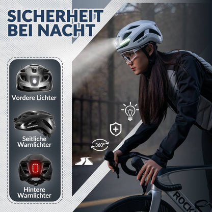 ROCKBROS Fahrradhelm mit Licht, mit USB 1800 mAh Atmungsaktiv 58 - 60 cm - Fahrradhelme ROCKBROS - EU - NooMii