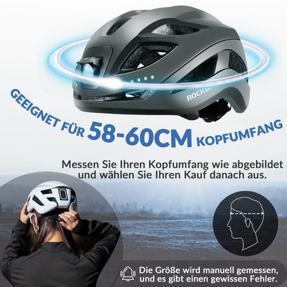 ROCKBROS Fahrradhelm mit Licht, mit USB 1800 mAh Atmungsaktiv 58 - 60 cm - Fahrradhelme ROCKBROS - EU - NooMii