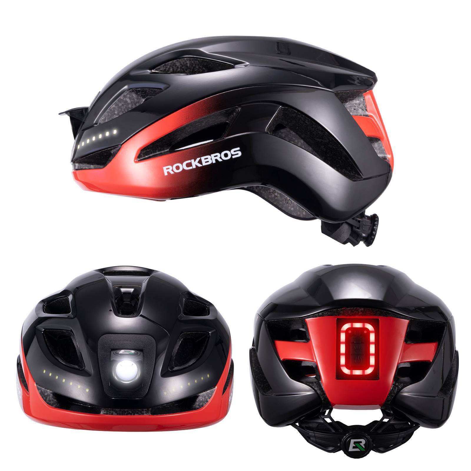 ROCKBROS Fahrradhelm mit Licht, mit USB 1800 mAh Atmungsaktiv 58 - 60 cm - Fahrradhelme ROCKBROS - EU - NooMii