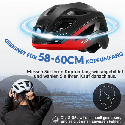 ROCKBROS Fahrradhelm mit Licht, mit USB 1800 mAh Atmungsaktiv 58 - 60 cm - Fahrradhelme ROCKBROS - EU - NooMii